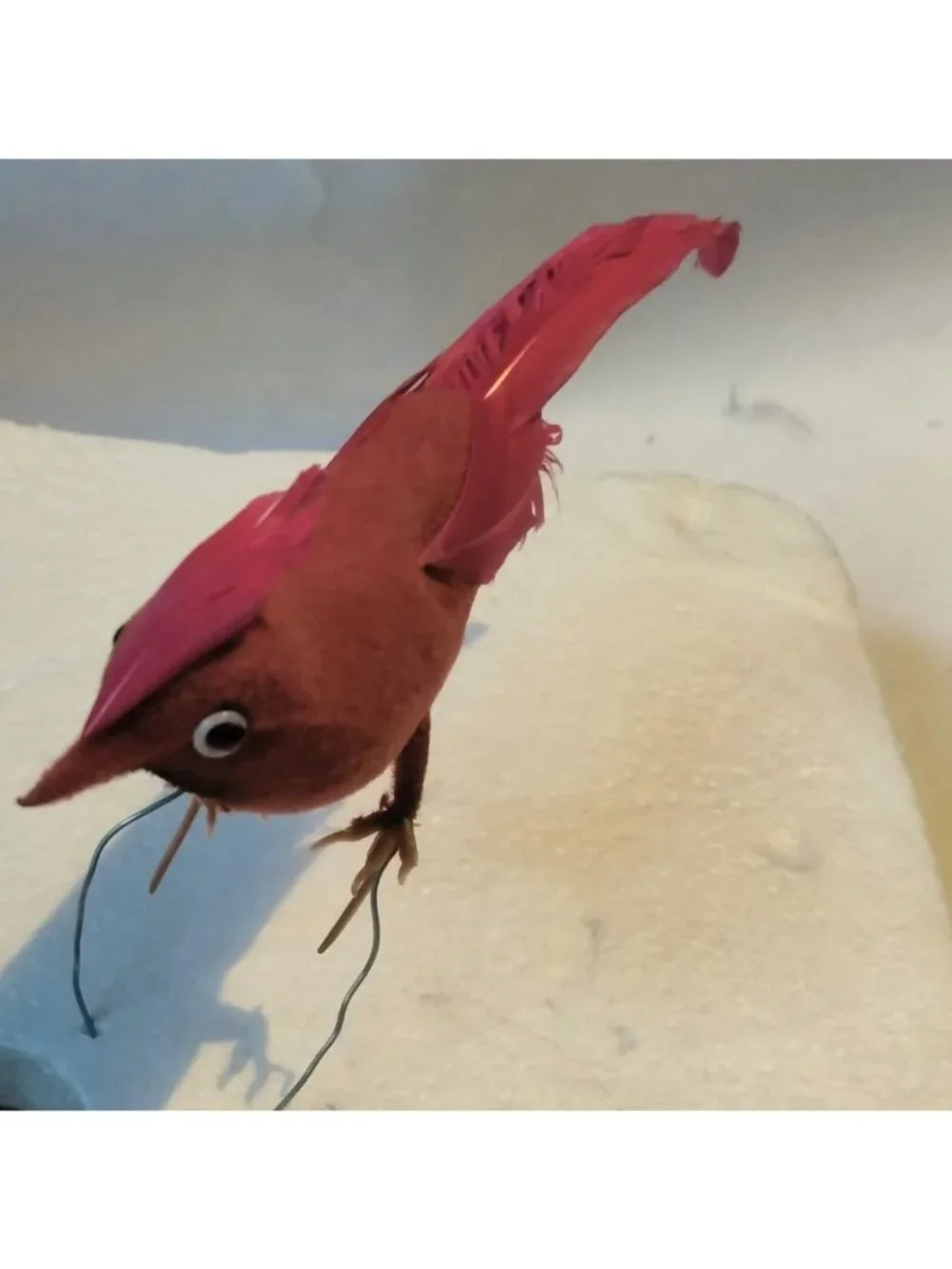 Red Cardinal Bird Figurine Feathers Wire Pick Crafts Lot 4